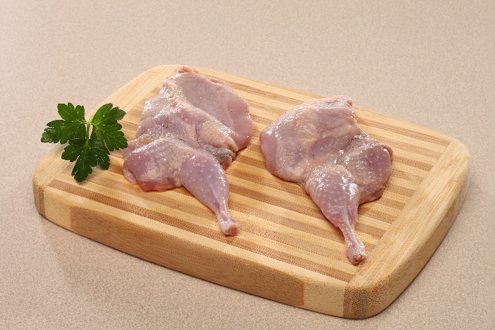 53022  Quail Halves, Marinated, Wingless, 1.6oz avg, 6/12 ct