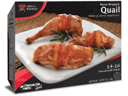 Retail Package, Bacon Wrapped Quail Breasts & Legs