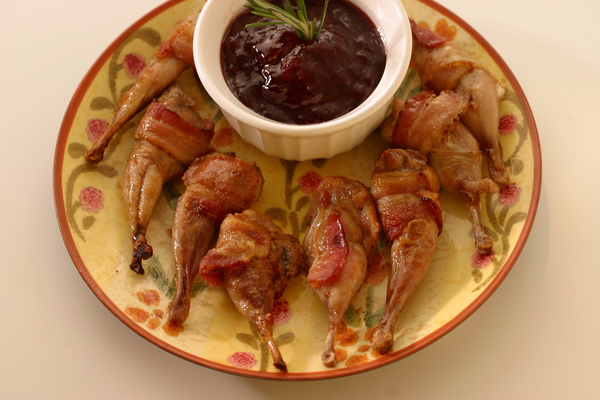 Bacon Wrapped Quail Legs